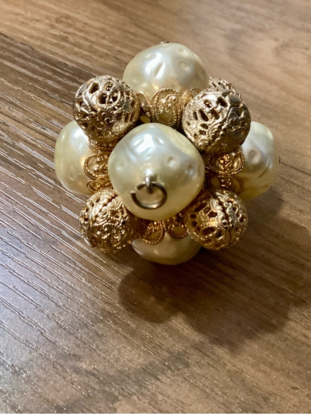 Faux Gold and Cream Pearl Cluster Necklace Charm